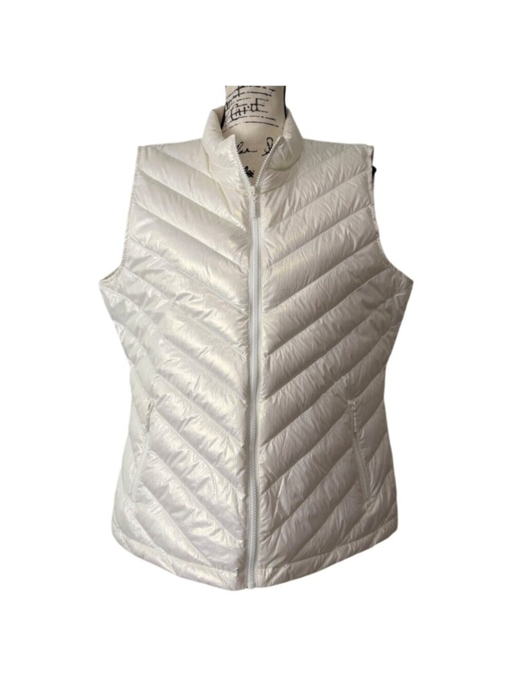 J. McLaughlin Women XL Goose Down Puffer Vest Lightweight Iridescent Ivory JMcL